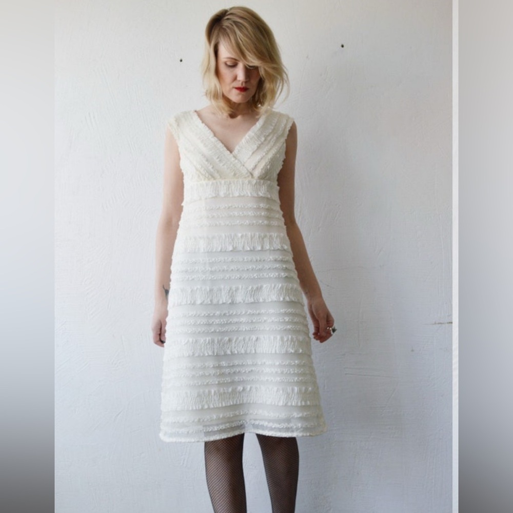 Tadashi Shoji White Textured Midi Dress